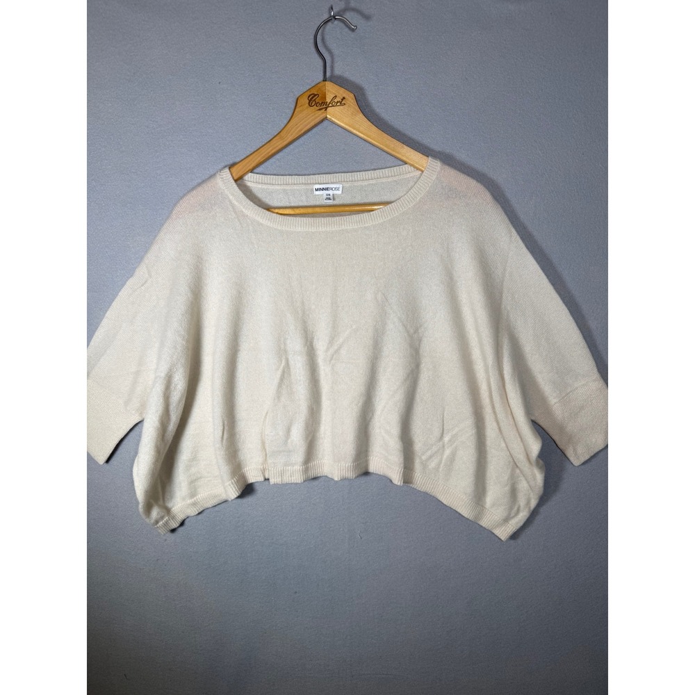 Minnie Rose 100% Cashmere Cropped Boxy Sweater Cream Ivory OS Cozy Casual